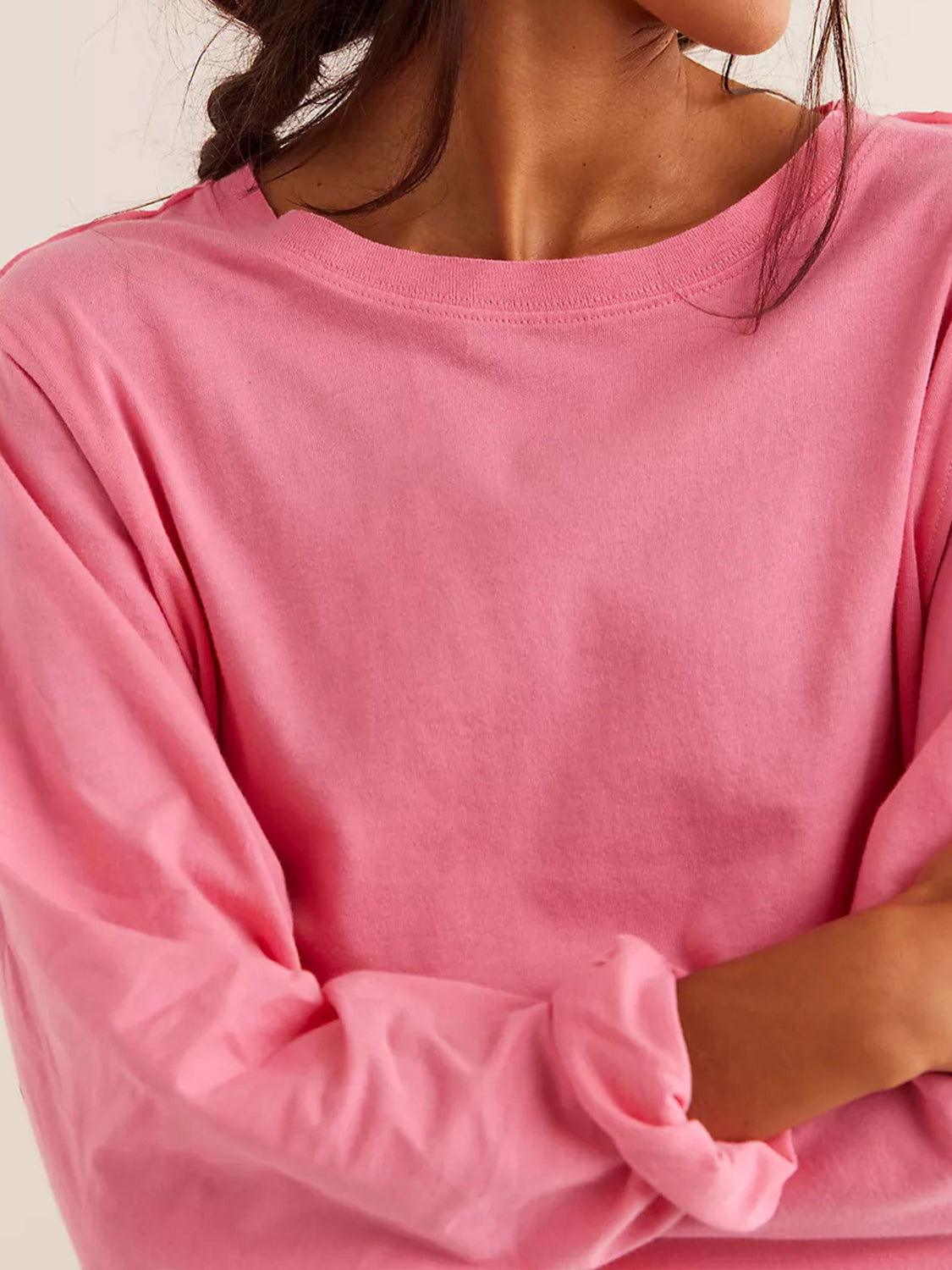 Round Neck Long Sleeve Cropped T-Shirt - Clothes For Her Online Store