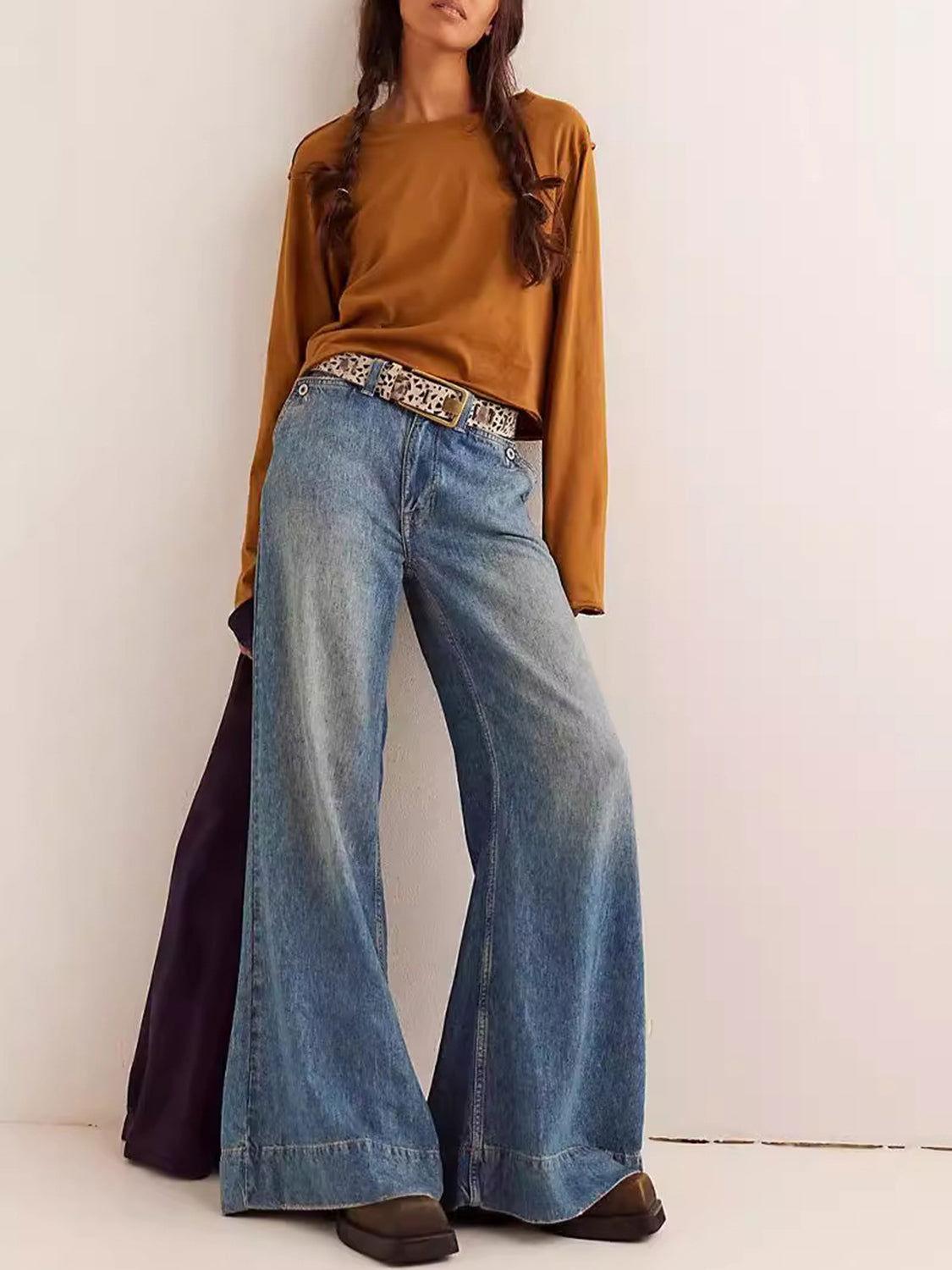 Round Neck Long Sleeve Cropped T-Shirt - Clothes For Her Online Store