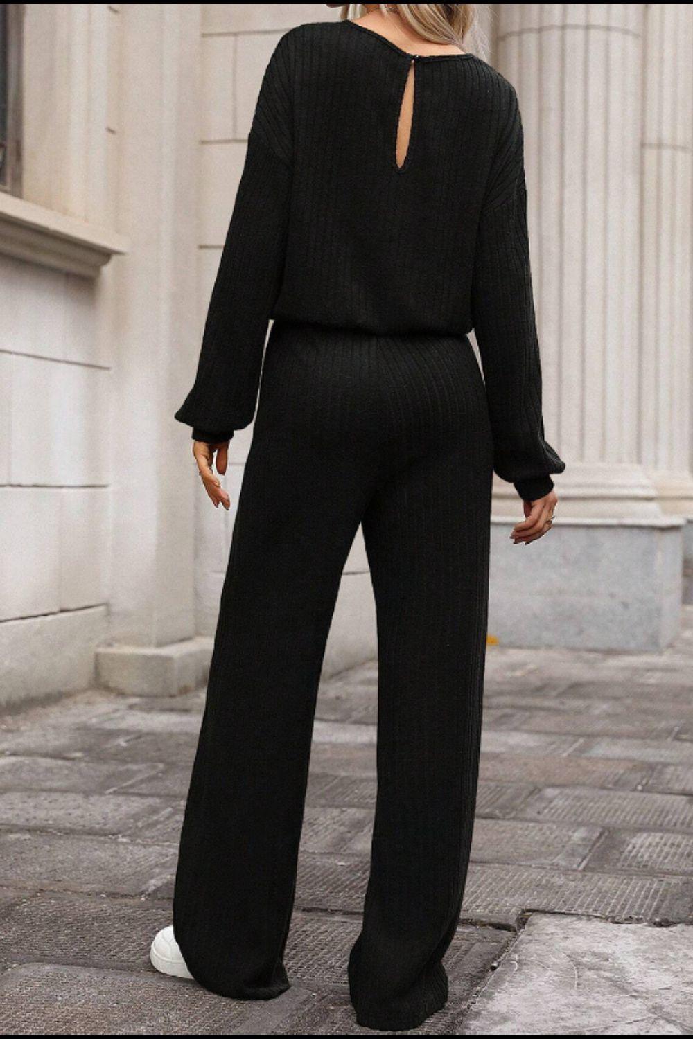 Round Neck Long Sleeve Jumpsuit - Clothes For Her Online Store