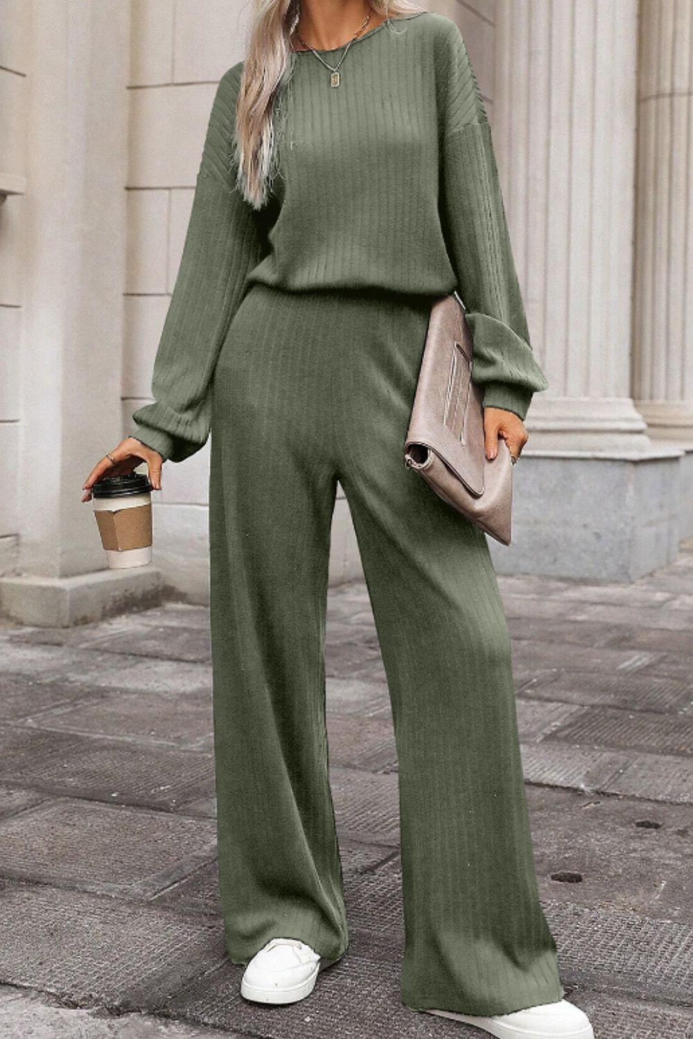 Round Neck Long Sleeve Jumpsuit - Clothes For Her Online Store