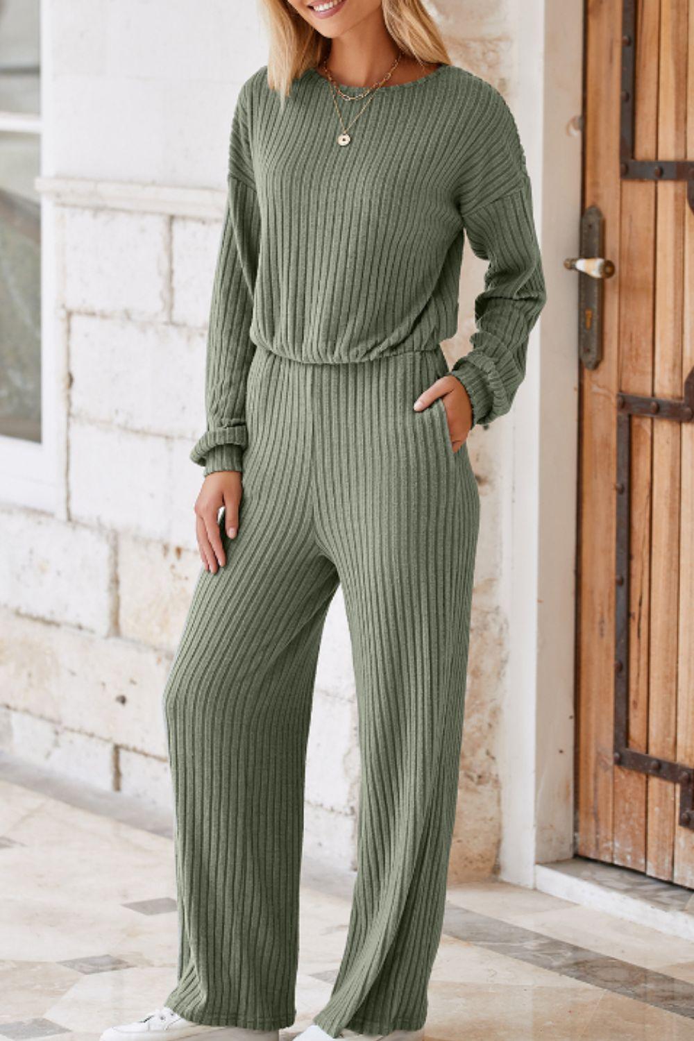 Round Neck Long Sleeve Jumpsuit - Clothes For Her Online Store