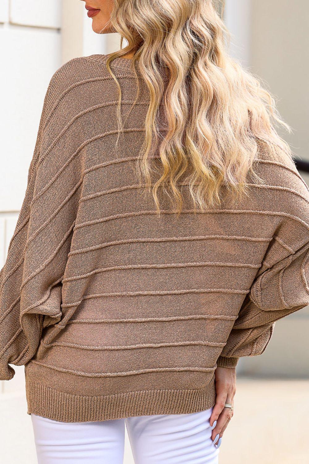 Round Neck Long Sleeve Knit Top - Clothes For Her Online Store