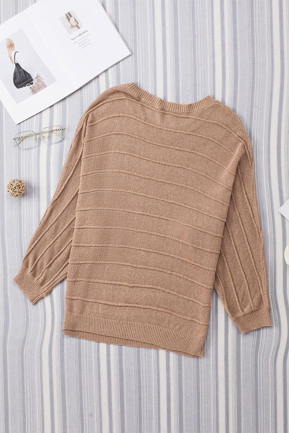 Round Neck Long Sleeve Knit Top - Clothes For Her Online Store