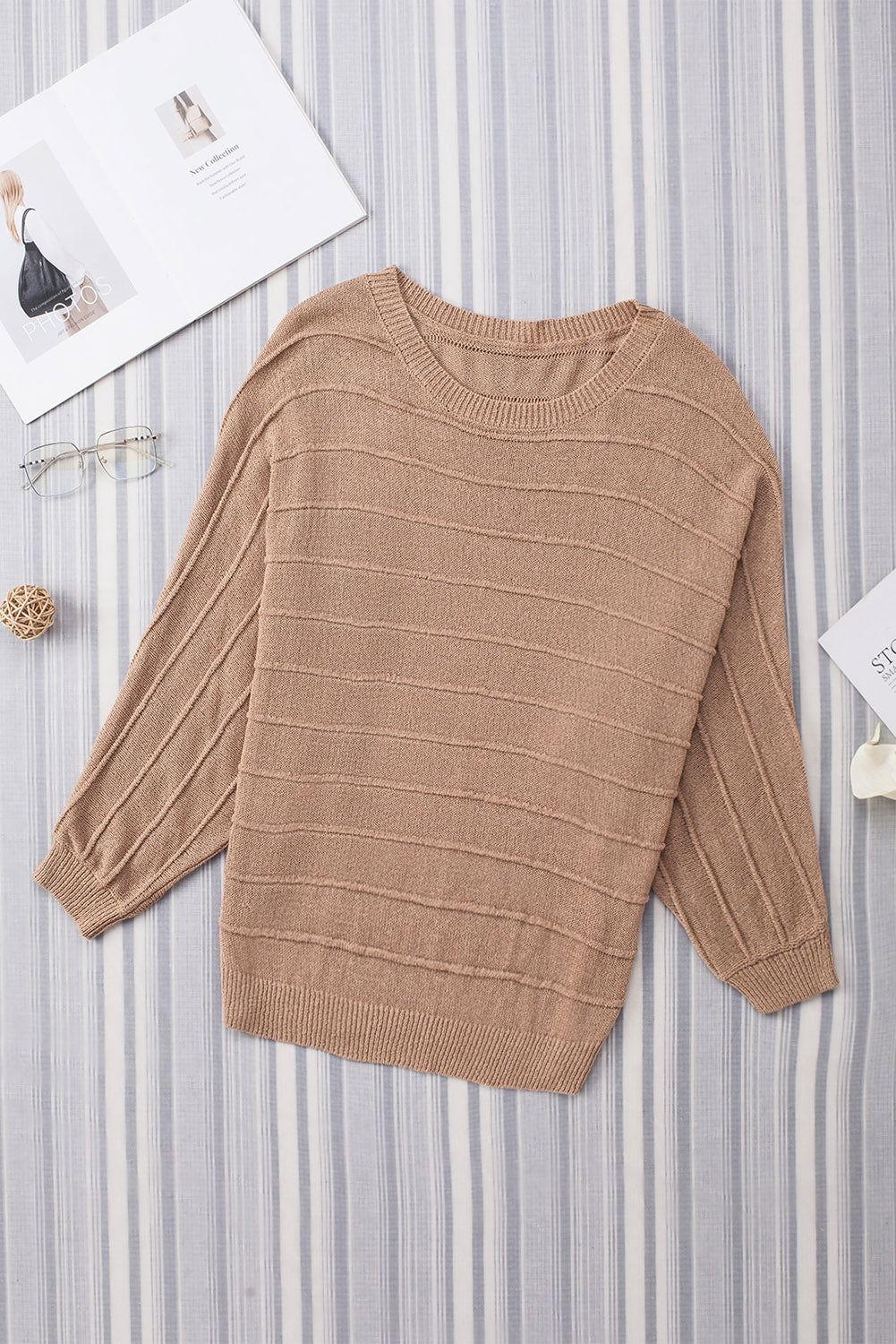 Round Neck Long Sleeve Knit Top - Clothes For Her Online Store