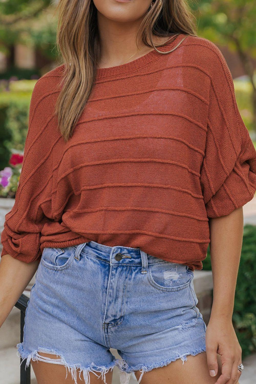 Round Neck Long Sleeve Knit Top - Clothes For Her Online Store