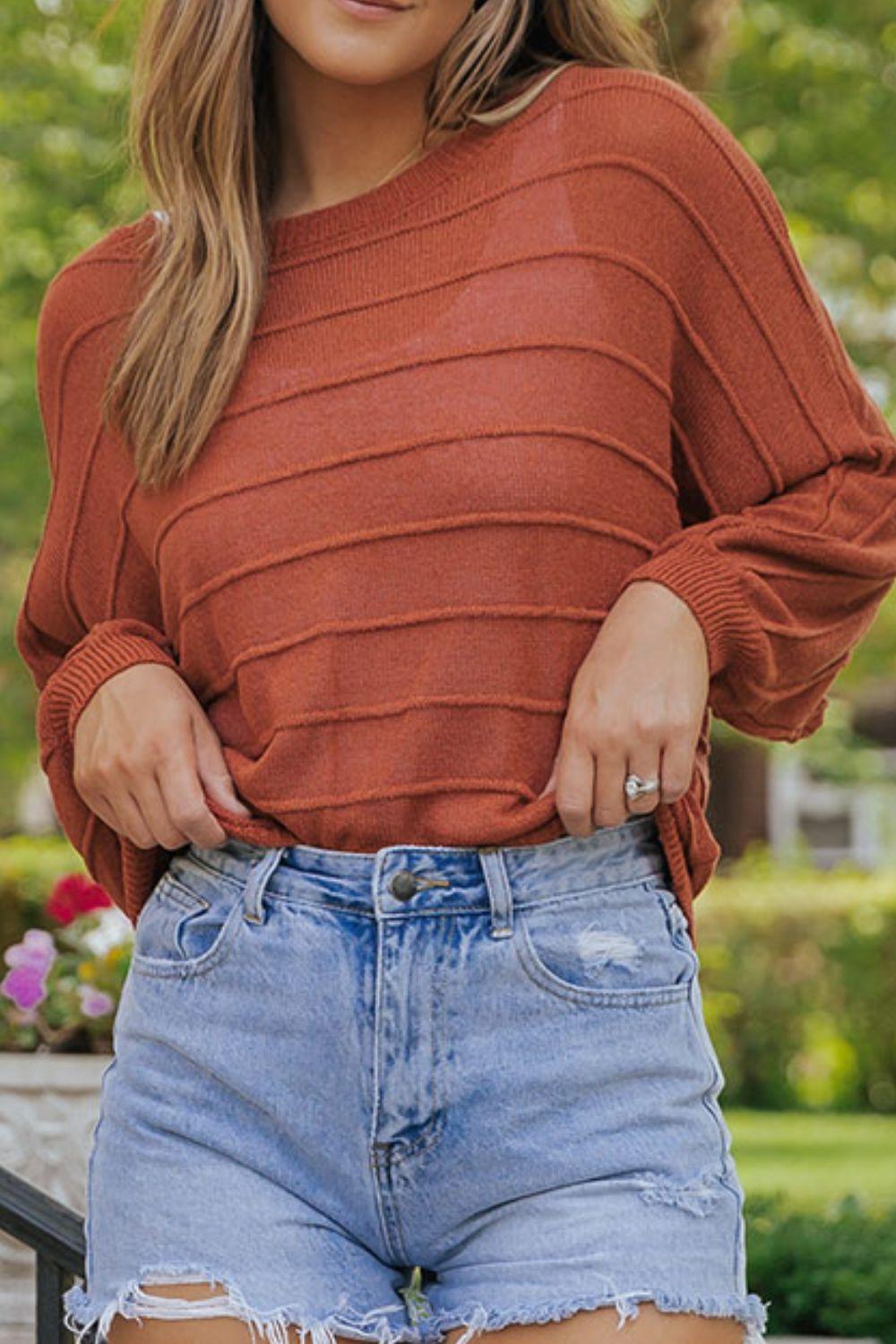 Round Neck Long Sleeve Knit Top - Clothes For Her Online Store