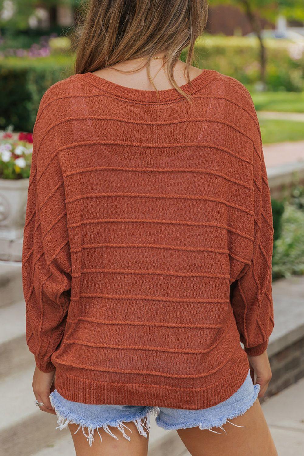 Round Neck Long Sleeve Knit Top - Clothes For Her Online Store