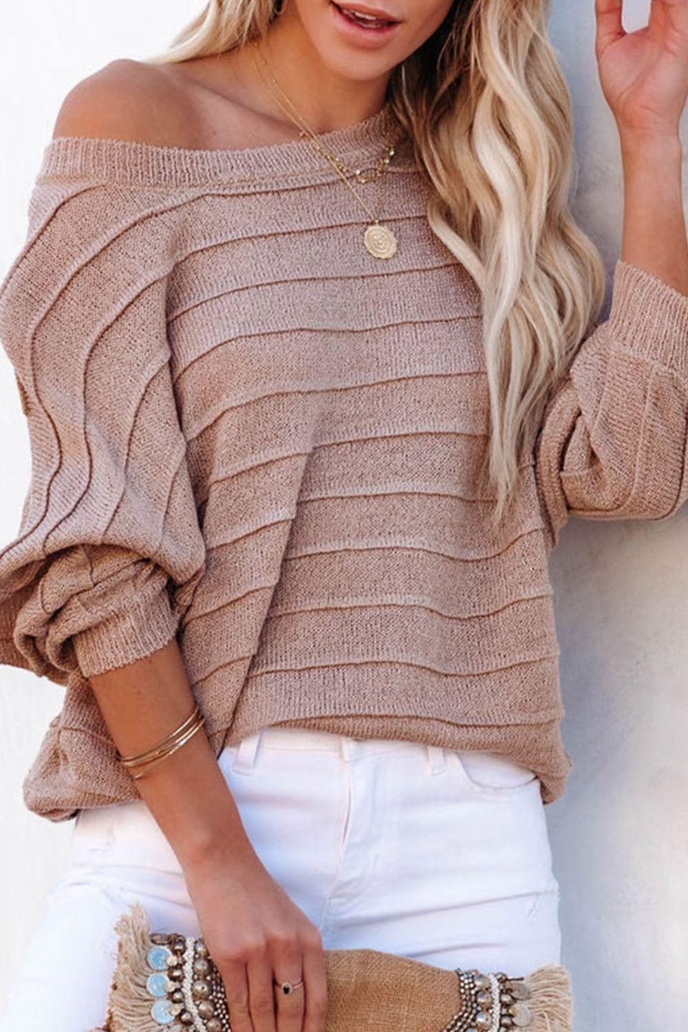 Round Neck Long Sleeve Knit Top - Clothes For Her Online Store