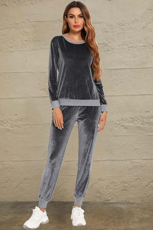 Round Neck Long Sleeve Loungewear Set with Pockets - Clothes For Her Online Store