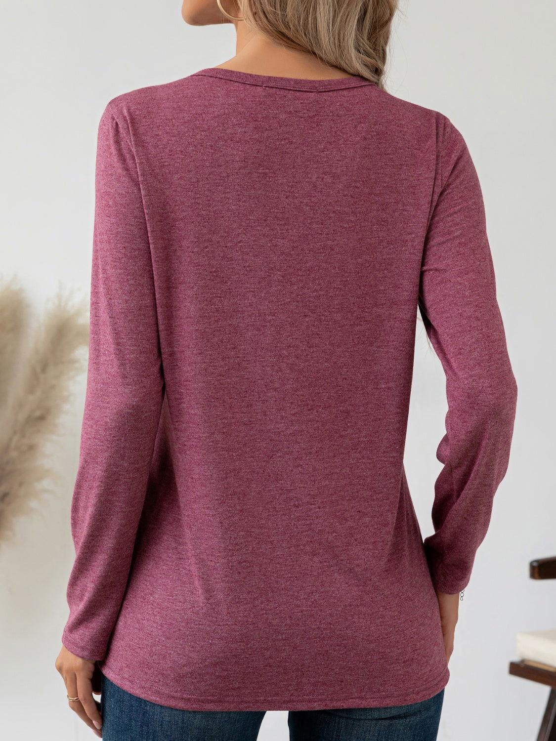 Round Neck Long Sleeve T-Shirt - Clothes For Her Online Store