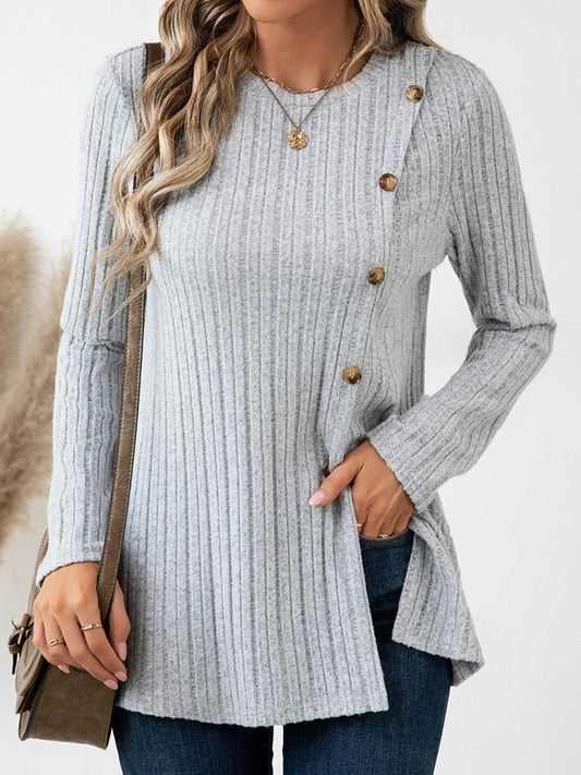 Round Neck Long Sleeve T-Shirt - Clothes For Her Online Store