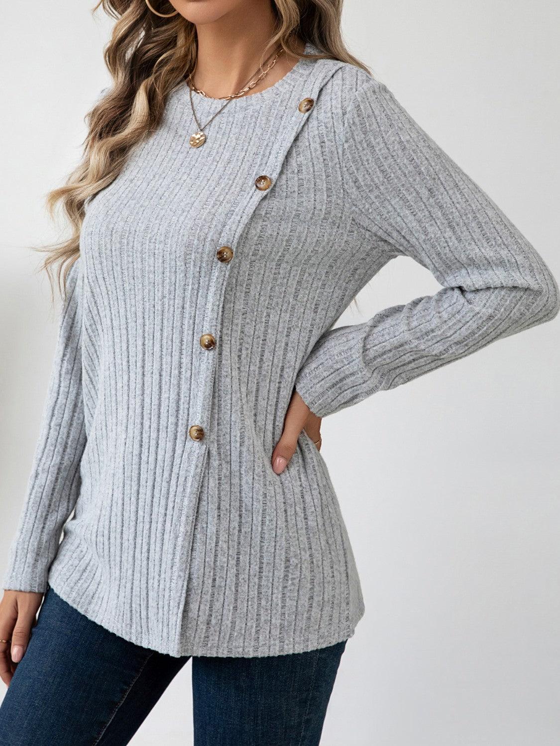 Round Neck Long Sleeve T-Shirt - Clothes For Her Online Store