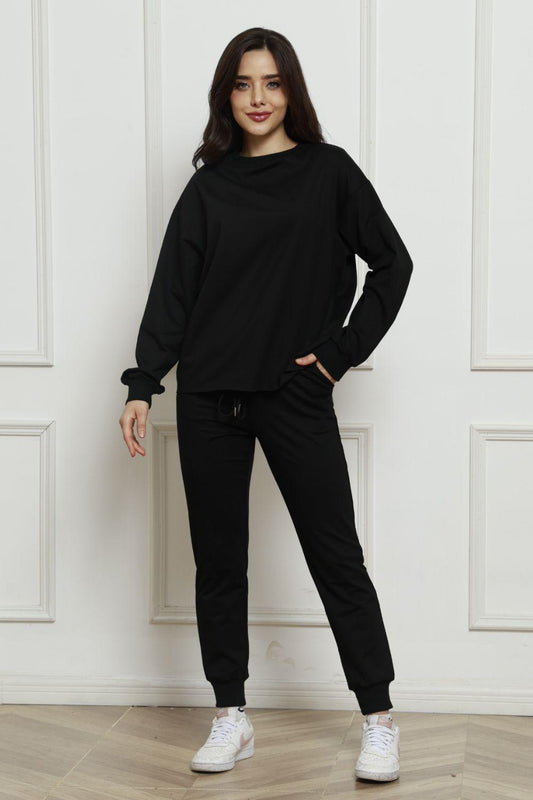 Round Neck Long Sleeve Top and Drawstring Pants Set - Clothes For Her Online Store