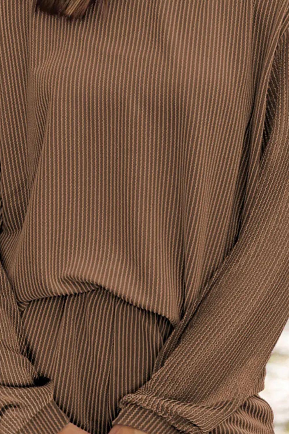 Round Neck Long Sleeve Top and Shorts Set - Clothes For Her Online Store