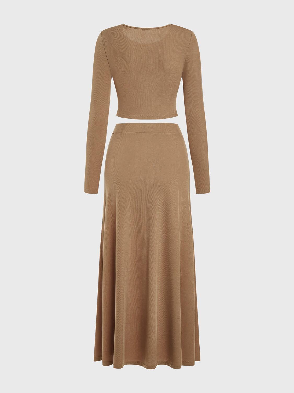 Round Neck Long Sleeve Top and Skirt Set - Clothes For Her Online Store