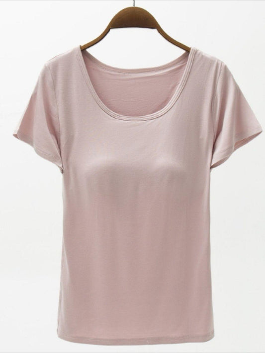 Round Neck Modal T-Shirt with Bra - Clothes For Her Online Store