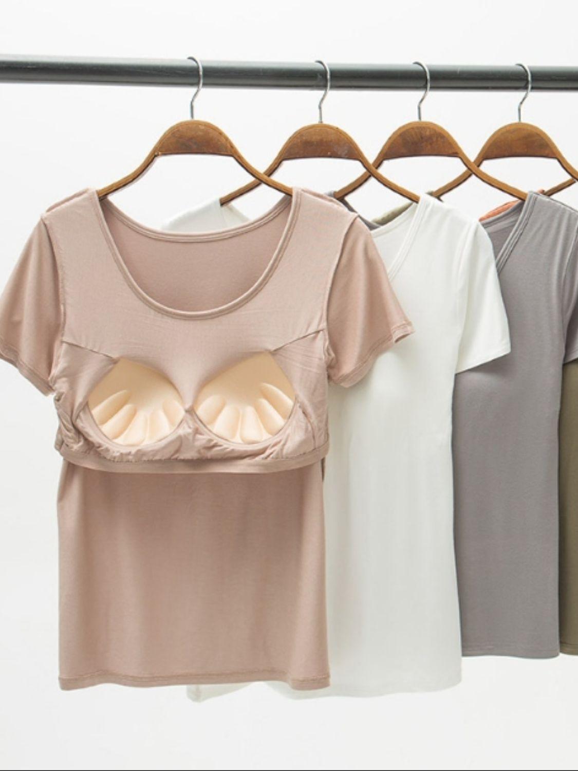 Round Neck Modal T-Shirt with Bra - Clothes For Her Online Store