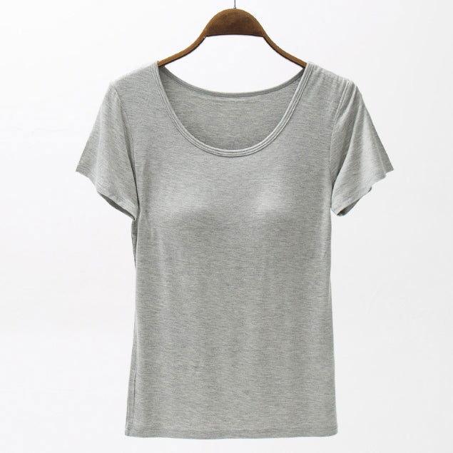 Round Neck Modal T-Shirt with Bra - Clothes For Her Online Store