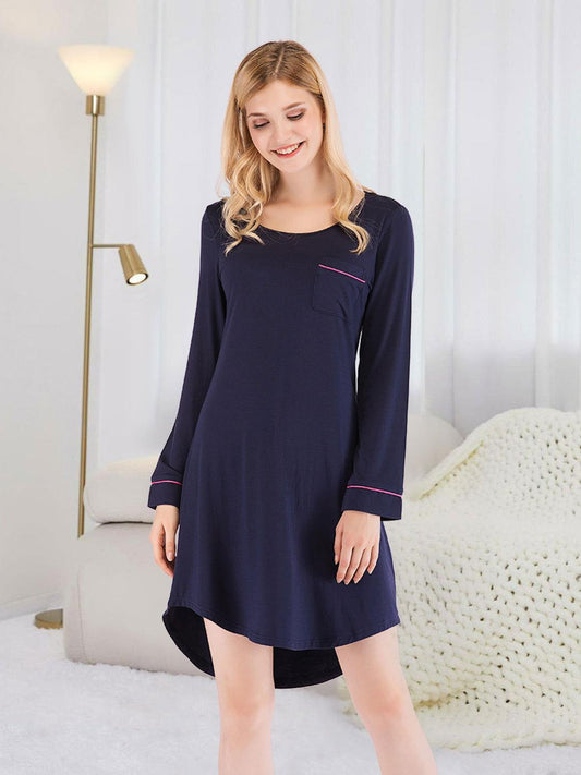 Round Neck Night Dress with Pocket - Clothes For Her Online Store