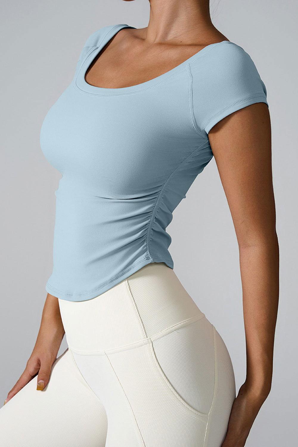 Round Neck Short Sleeve Active T-Shirt - Clothes For Her Online Store
