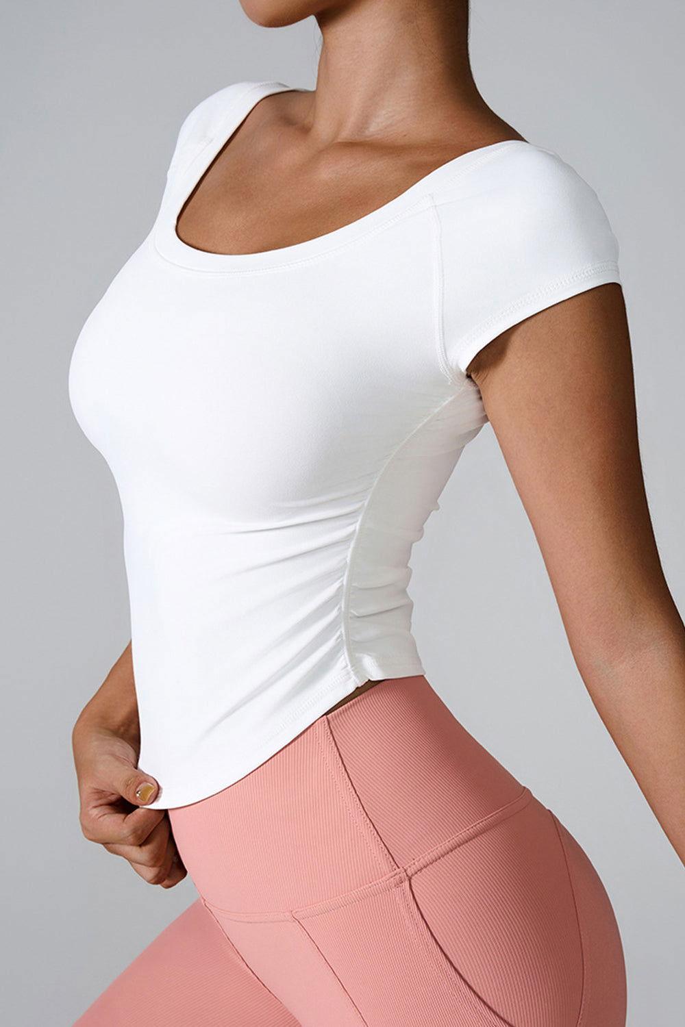 Round Neck Short Sleeve Active T-Shirt - Clothes For Her Online Store