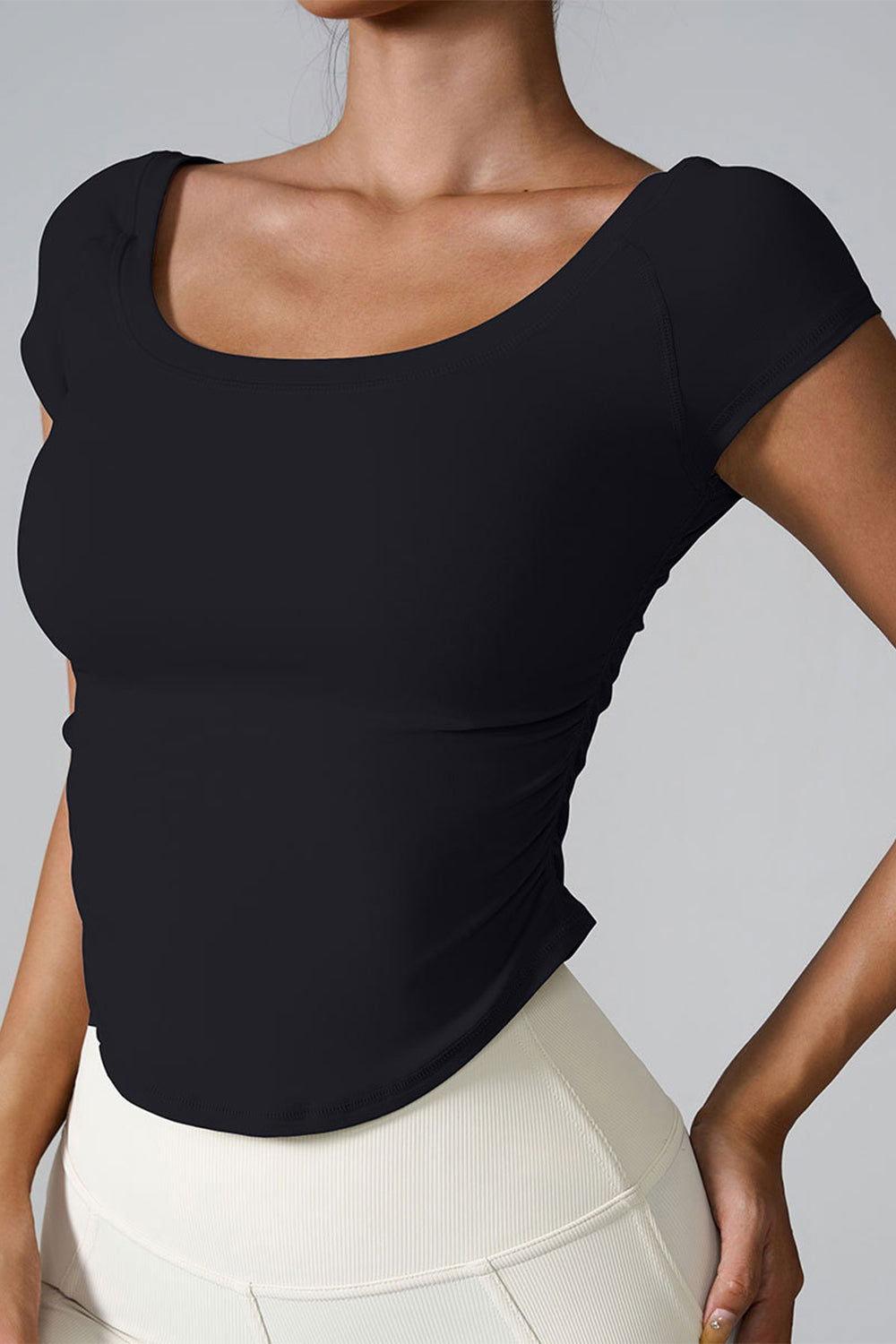 Round Neck Short Sleeve Active T-Shirt - Clothes For Her Online Store