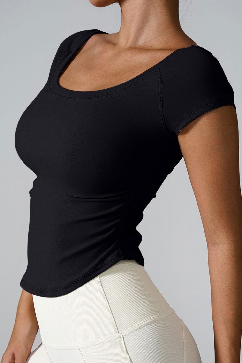 Round Neck Short Sleeve Active T-Shirt - Clothes For Her Online Store