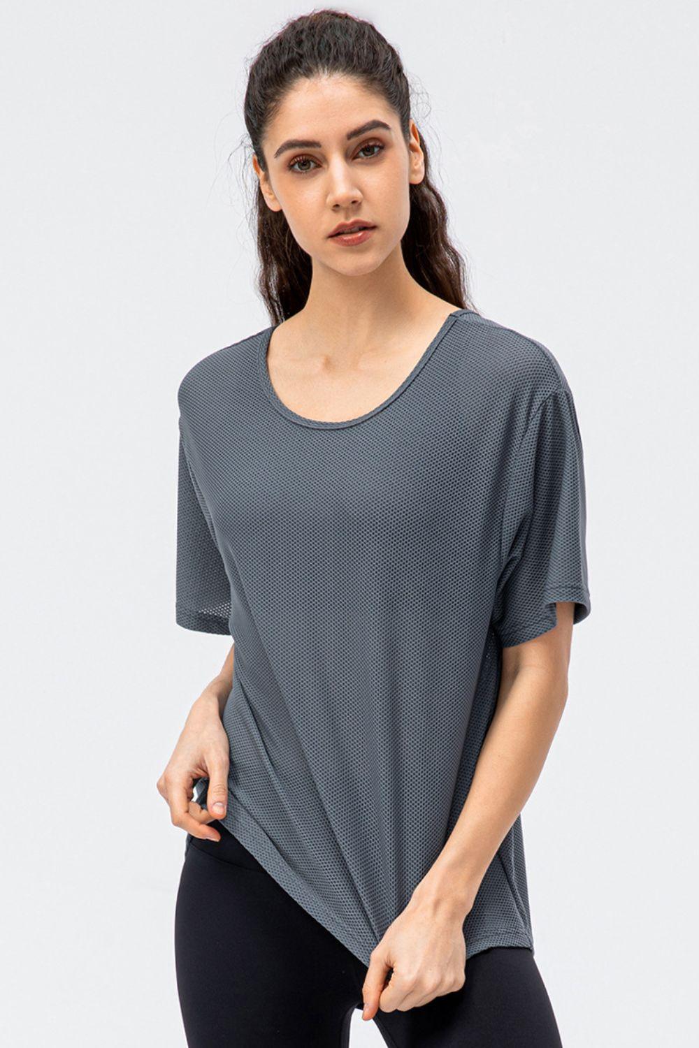 Round Neck Short Sleeve Active Tee - Clothes For Her Online Store