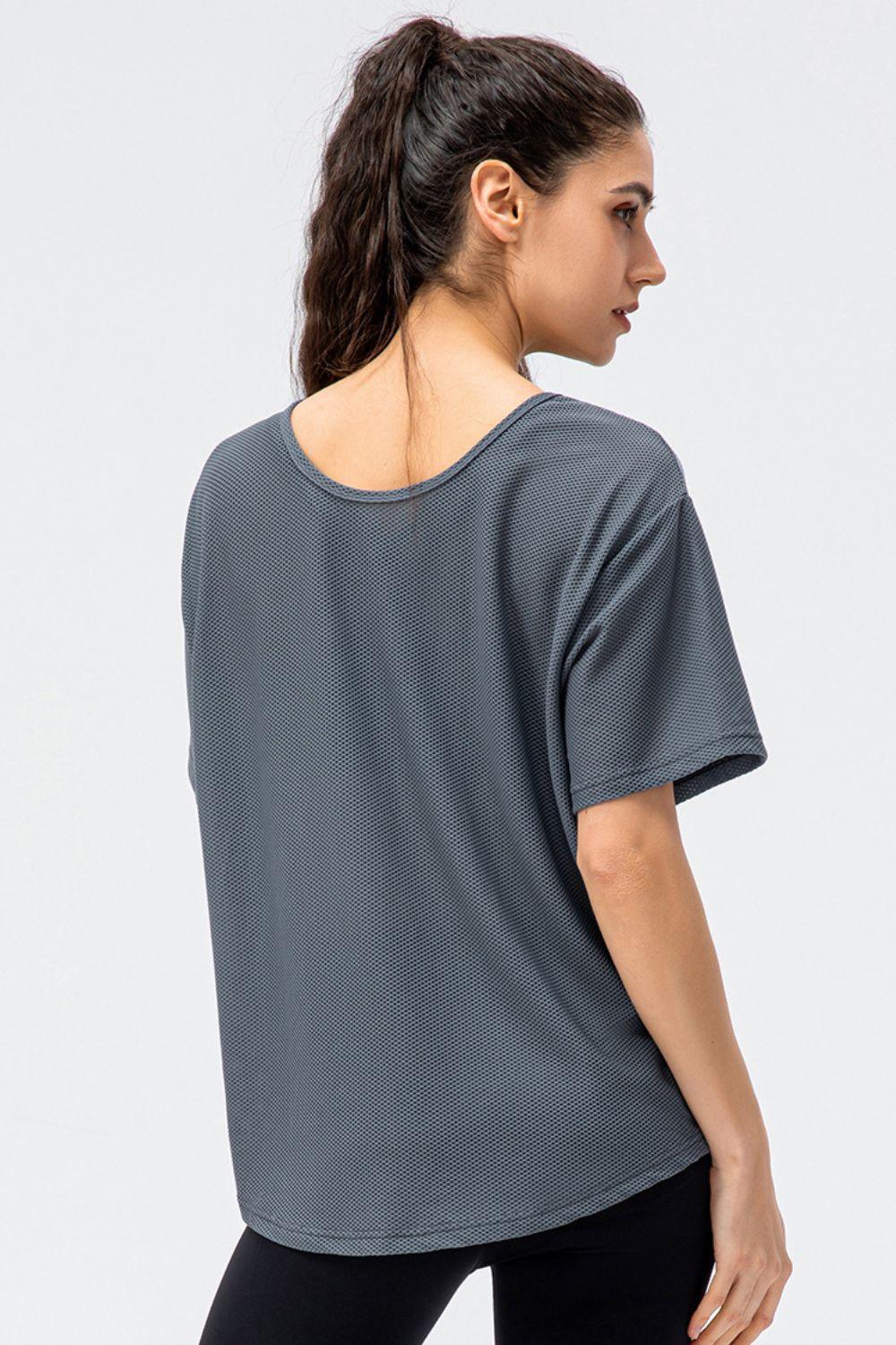 Round Neck Short Sleeve Active Tee - Clothes For Her Online Store