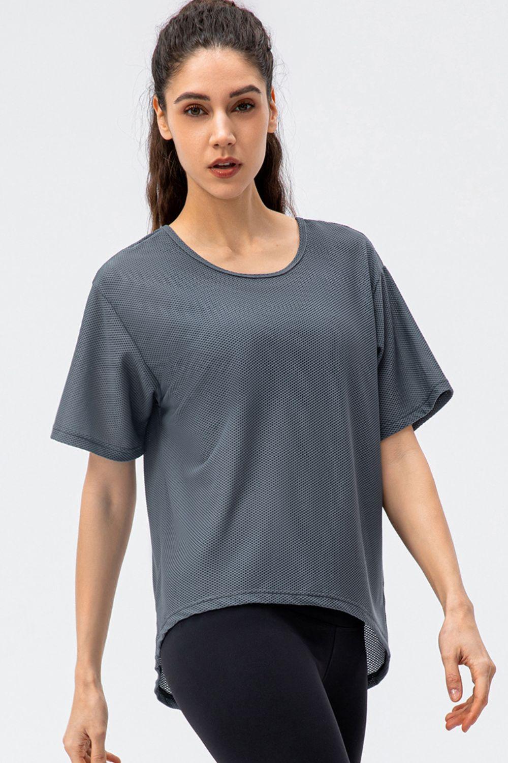 Round Neck Short Sleeve Active Tee - Clothes For Her Online Store