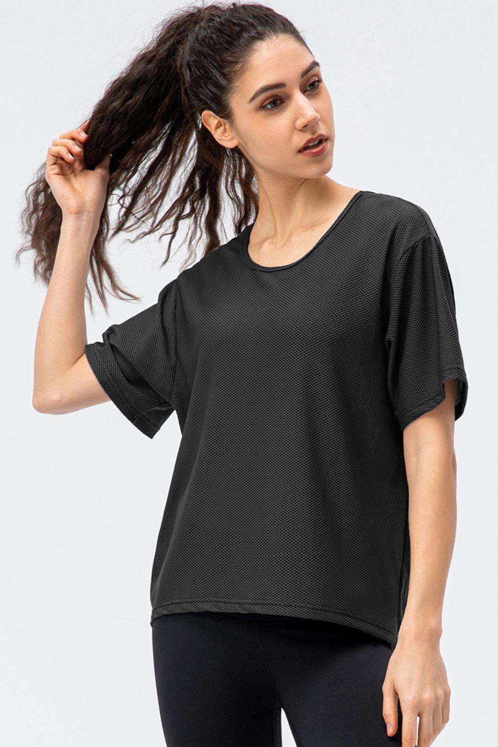 Round Neck Short Sleeve Active Tee - Clothes For Her Online Store