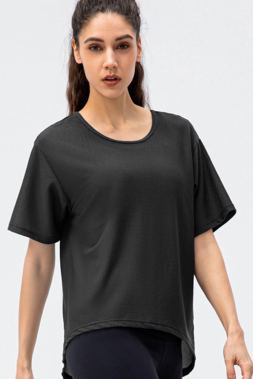 Round Neck Short Sleeve Active Tee - Clothes For Her Online Store