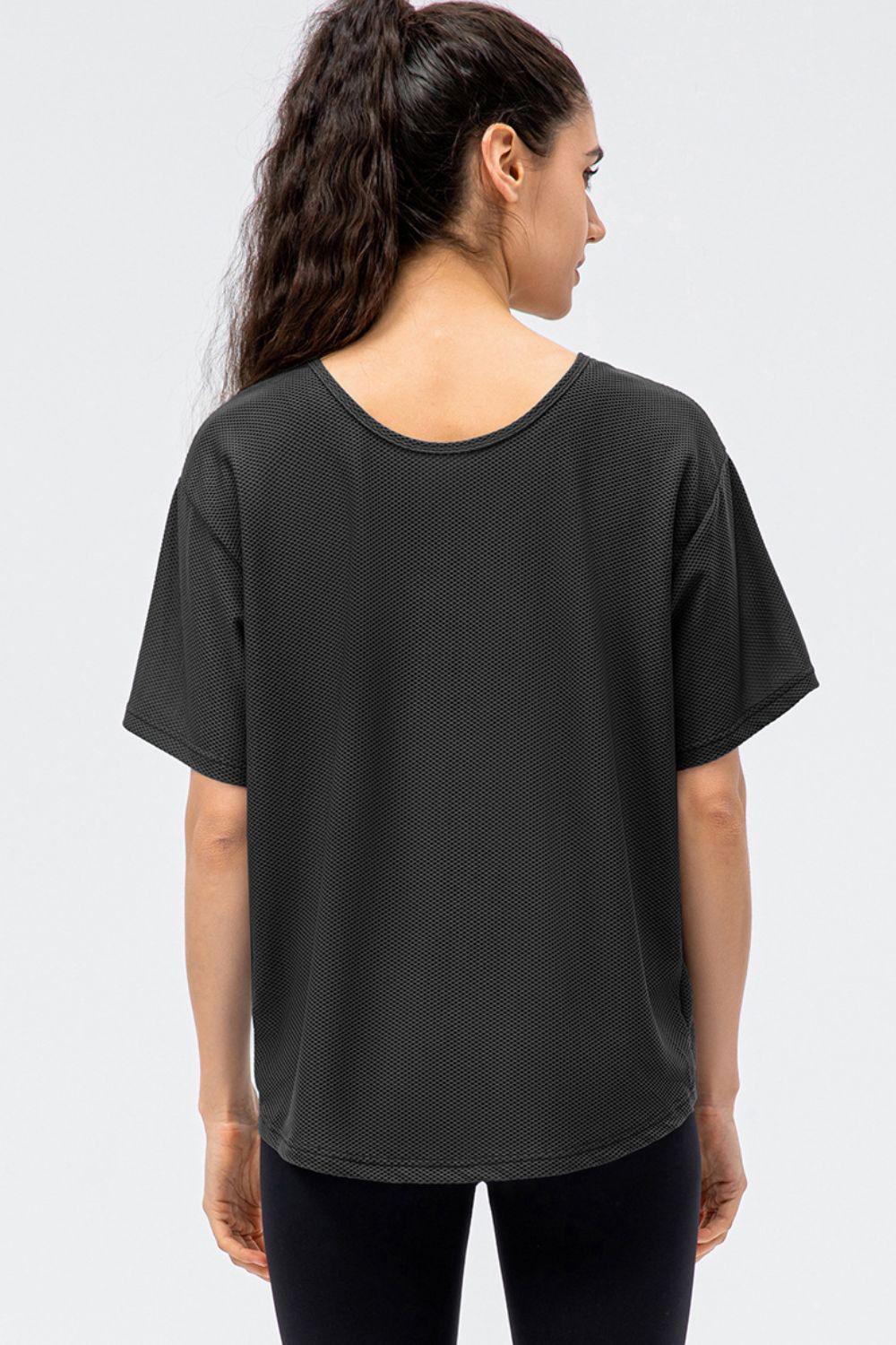 Round Neck Short Sleeve Active Tee - Clothes For Her Online Store