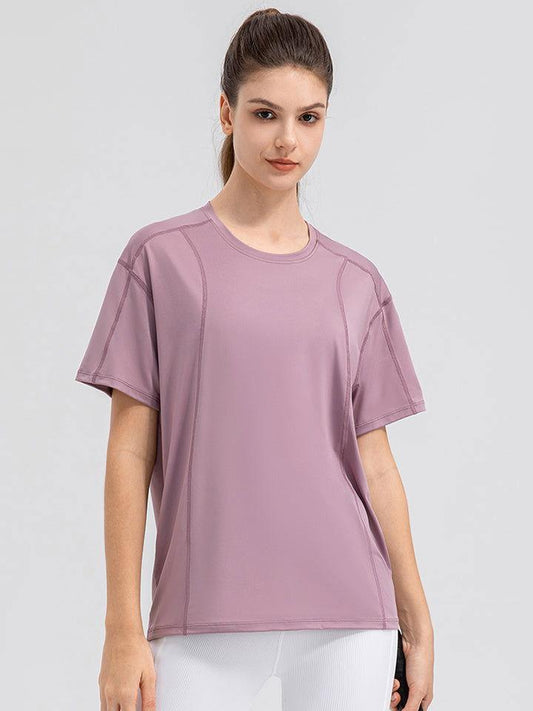 Round Neck Short Sleeve Active Top - Clothes For Her Online Store