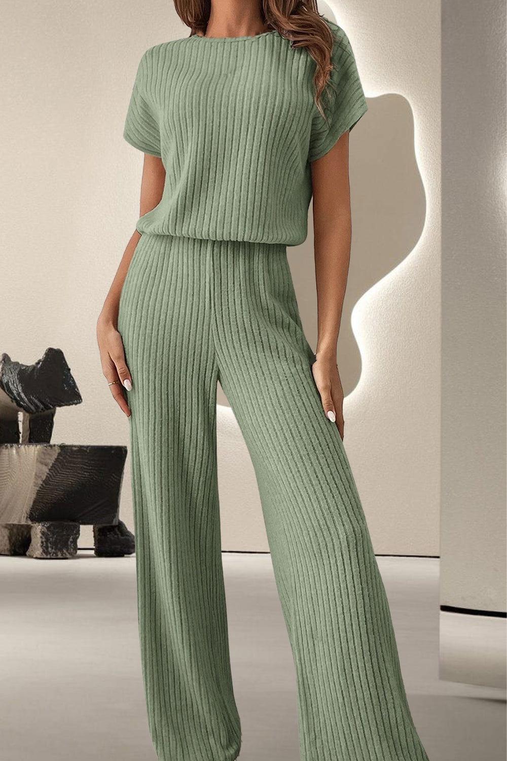Round Neck Short Sleeve Jumpsuit - Clothes For Her Online Store