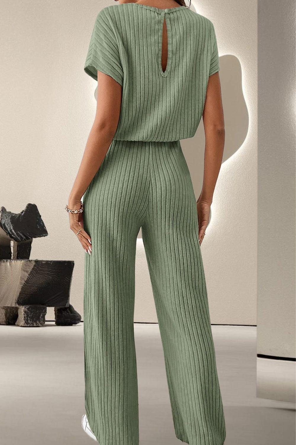 Round Neck Short Sleeve Jumpsuit - Clothes For Her Online Store