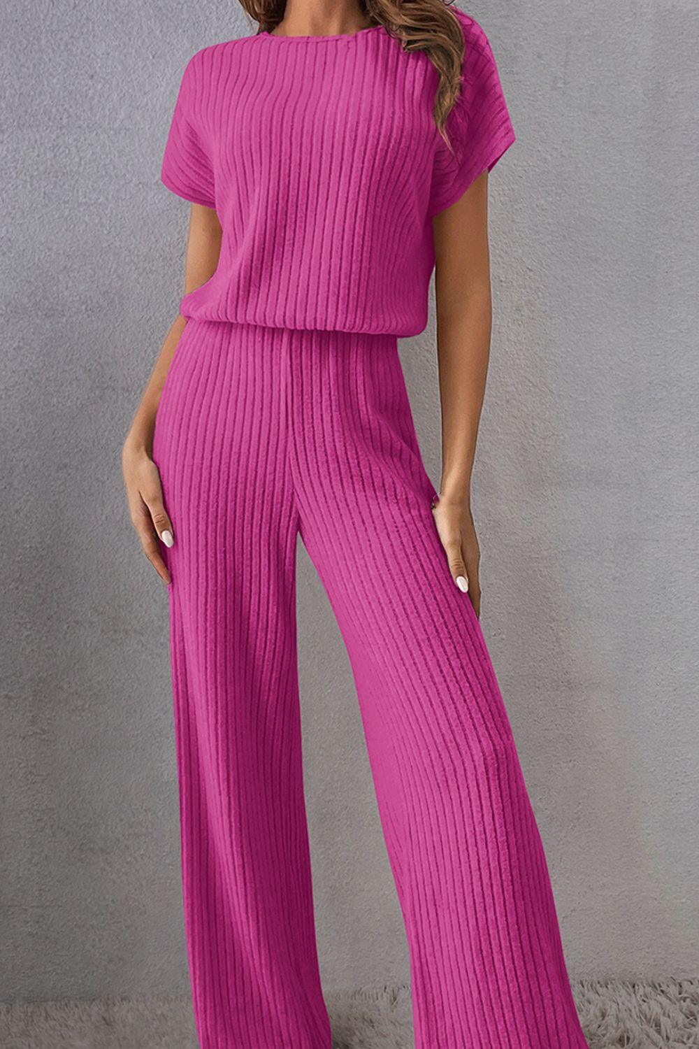 Round Neck Short Sleeve Jumpsuit - Clothes For Her Online Store