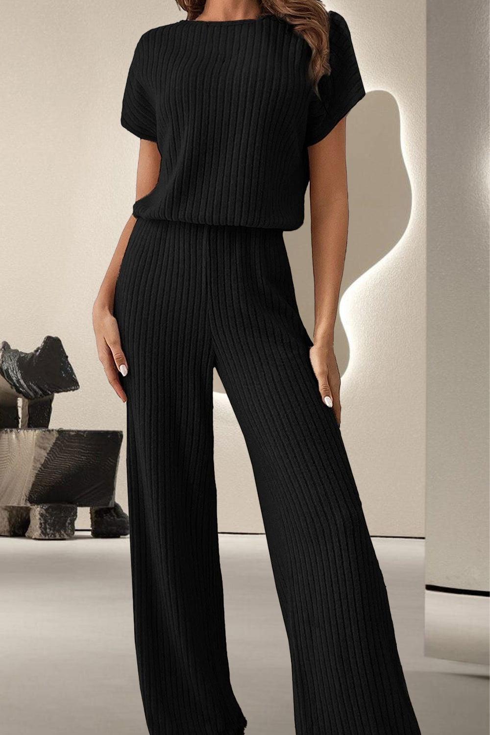 Round Neck Short Sleeve Jumpsuit - Clothes For Her Online Store
