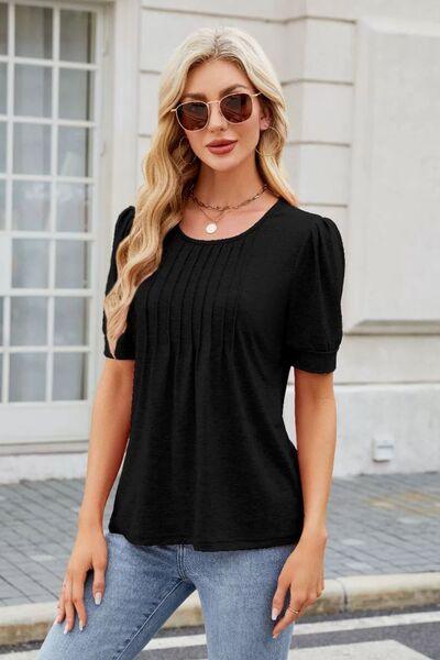 Round Neck Short Sleeve T-Shirt - Clothes For Her Online Store