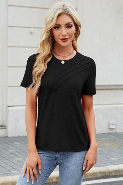 Round Neck Short Sleeve T-Shirt - Clothes For Her Online Store