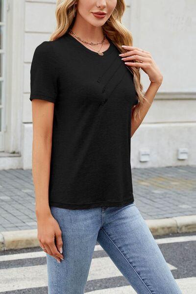 Round Neck Short Sleeve T-Shirt - Clothes For Her Online Store