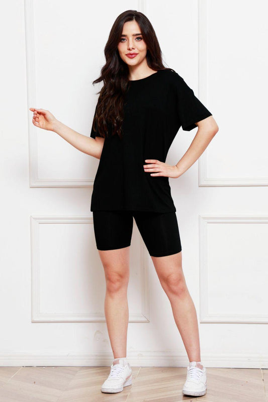 Round Neck Short Sleeve T-Shirt and Shorts Set - Clothes For Her Online Store