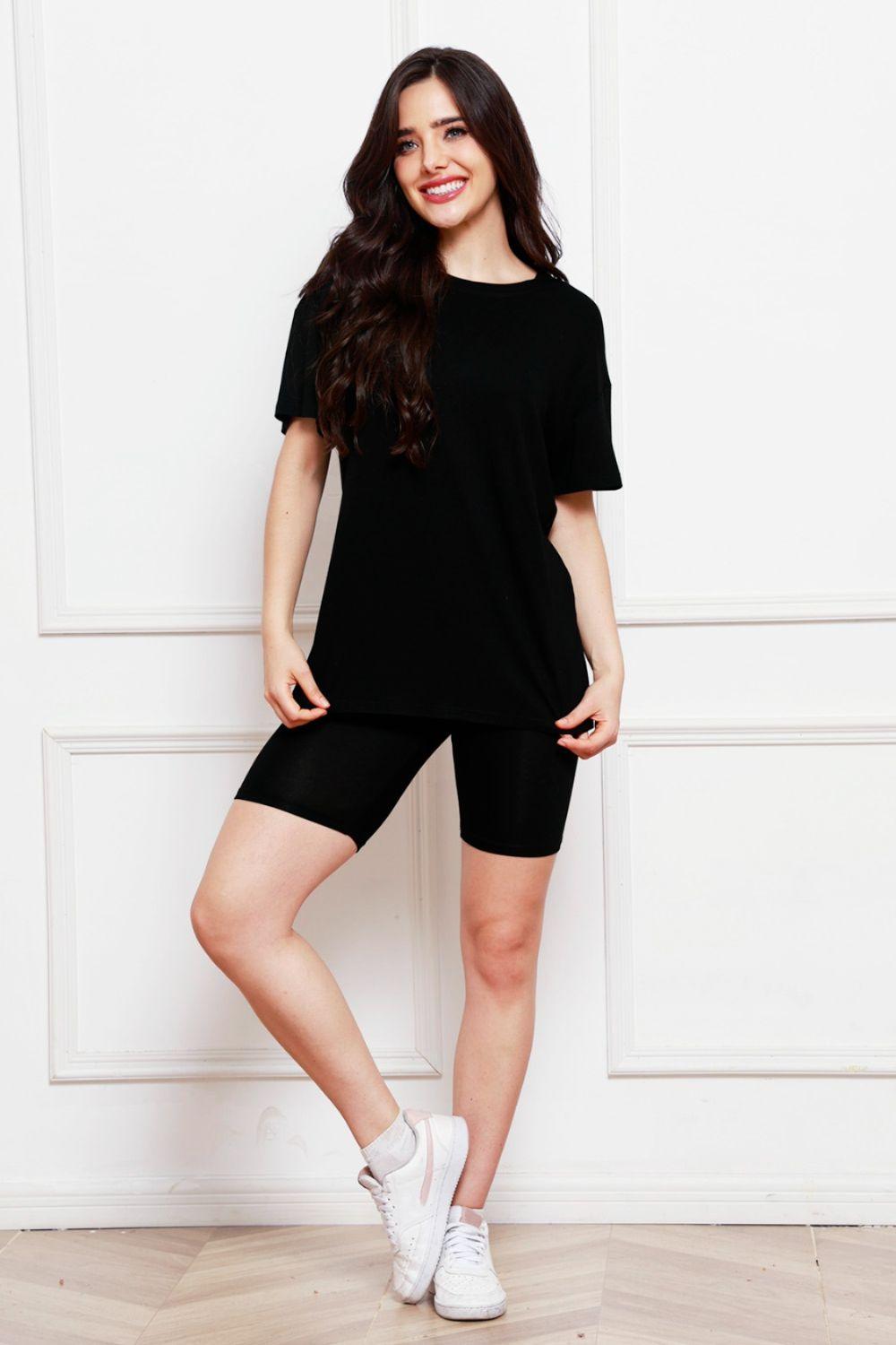 Round Neck Short Sleeve T-Shirt and Shorts Set - Clothes For Her Online Store