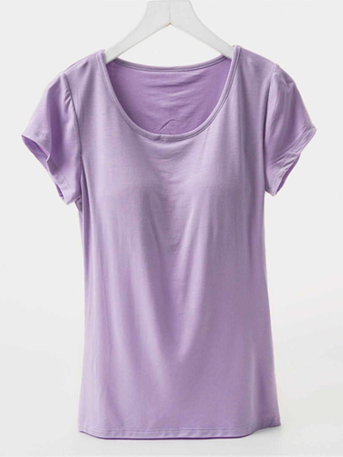 Round Neck Short Sleeve T-Shirt with Bra - Clothes For Her Online Store