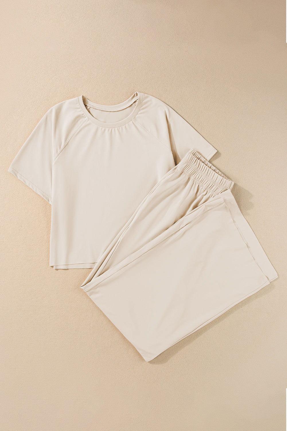 Round Neck Short Sleeve Top and Pants Set - Clothes For Her Online Store