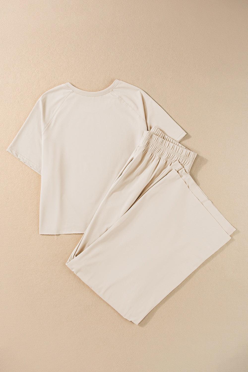 Round Neck Short Sleeve Top and Pants Set - Clothes For Her Online Store