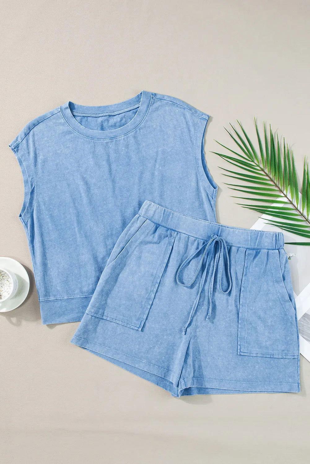 Round Neck Short Sleeve Top and Shorts Set - Clothes For Her Online Store