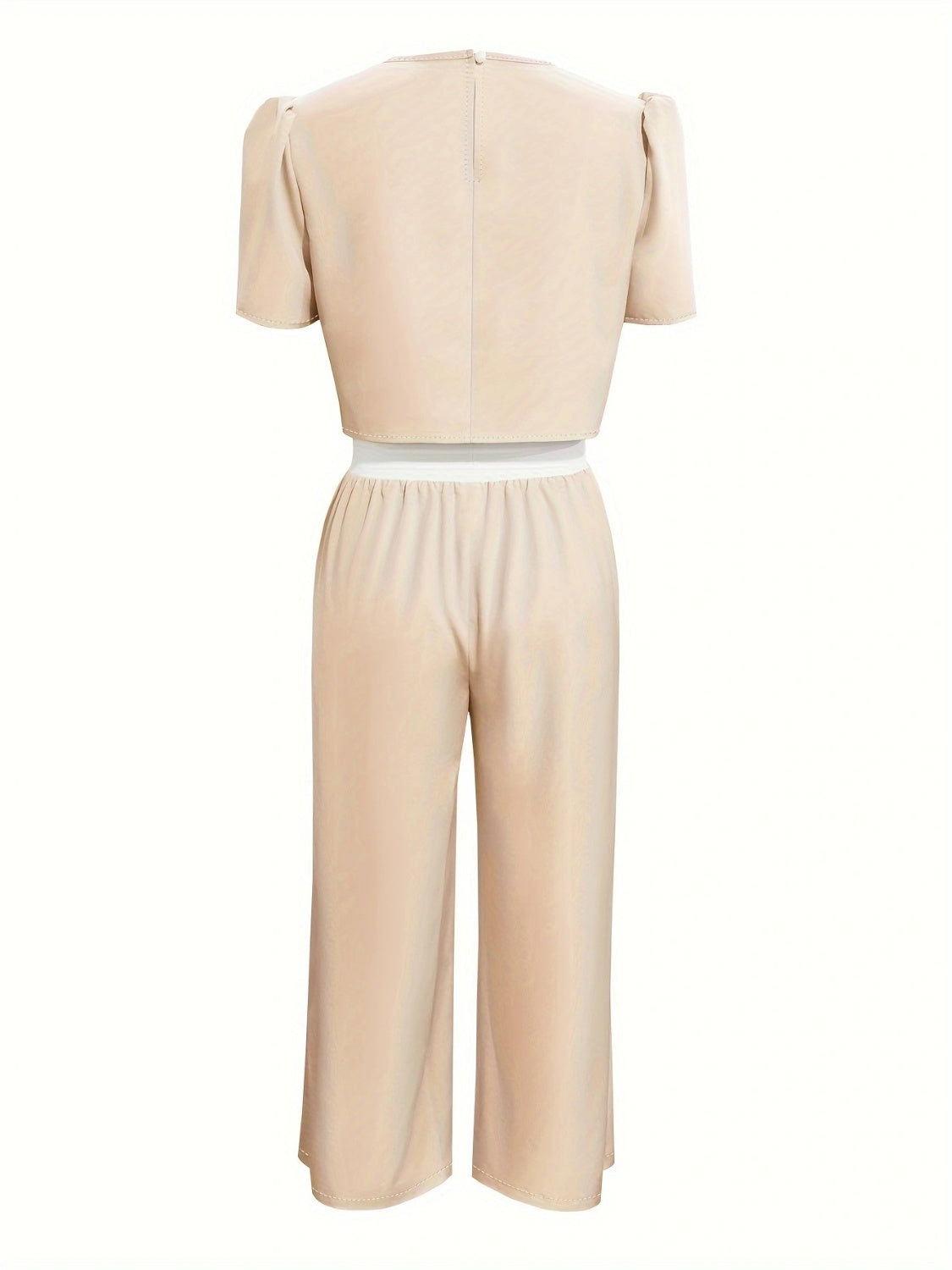 Round Neck Short Sleeve Top and Tied Pants Set - Clothes For Her Online Store