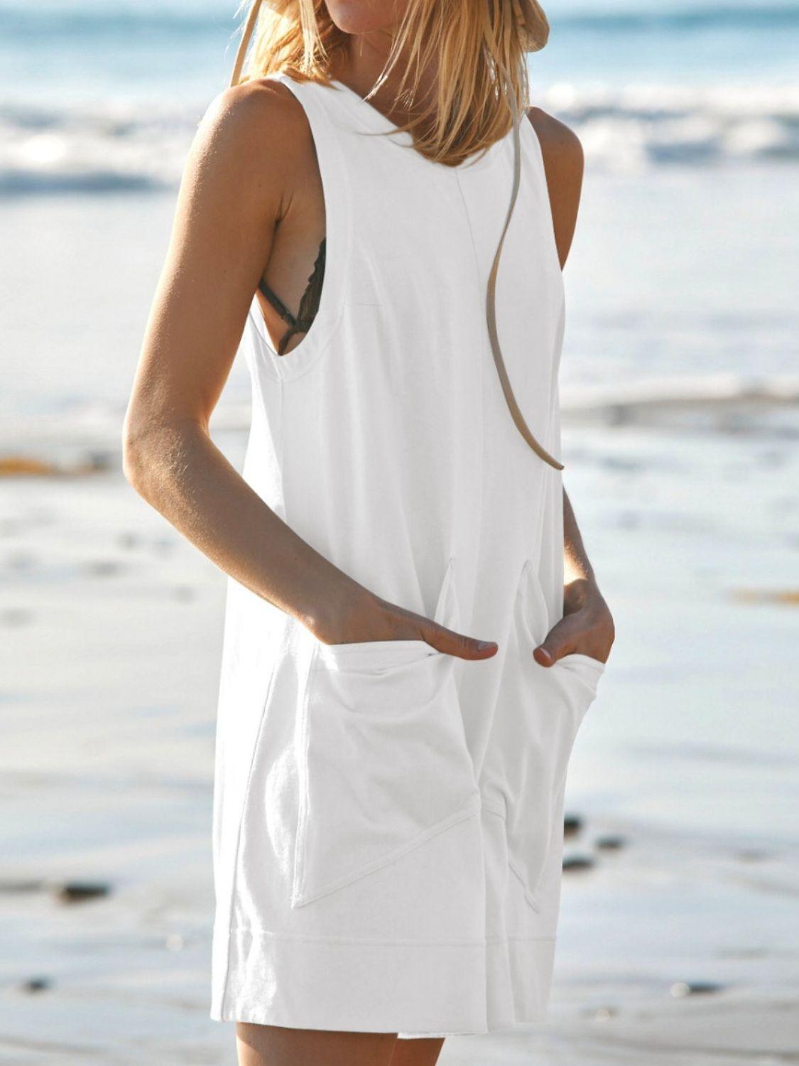 Round Neck Sleeveless Romper with Pockets - Clothes For Her Online Store