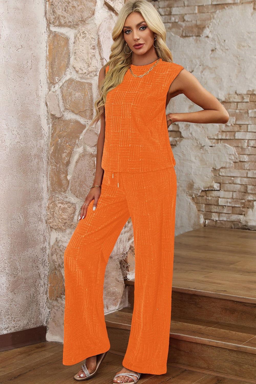 Round Neck Sleeveless Top and Pants Set - Clothes For Her Online Store